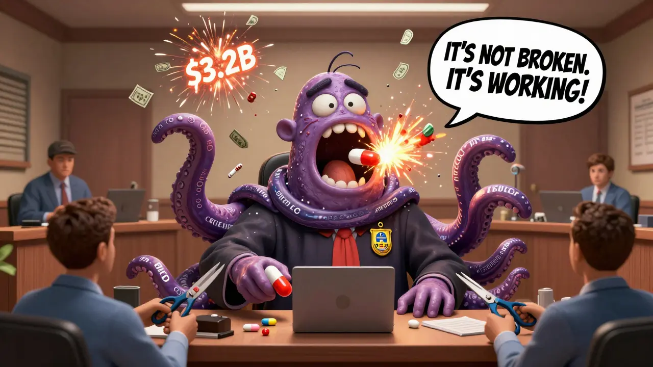 A patent monster choking a generic pill in court as FTC agents try to cut its tentacles.