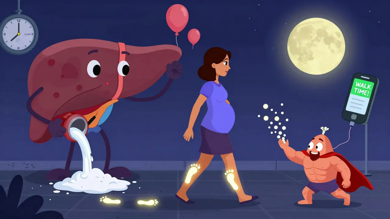 Woman walking after dinner with glowing footprints lowering blood sugar numbers