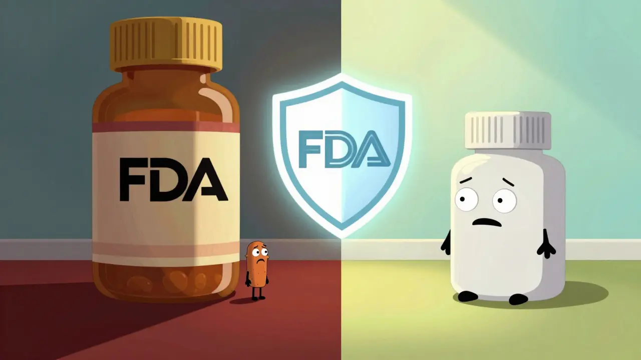 Comparison of expensive brand drug vs affordable generic with safety shield