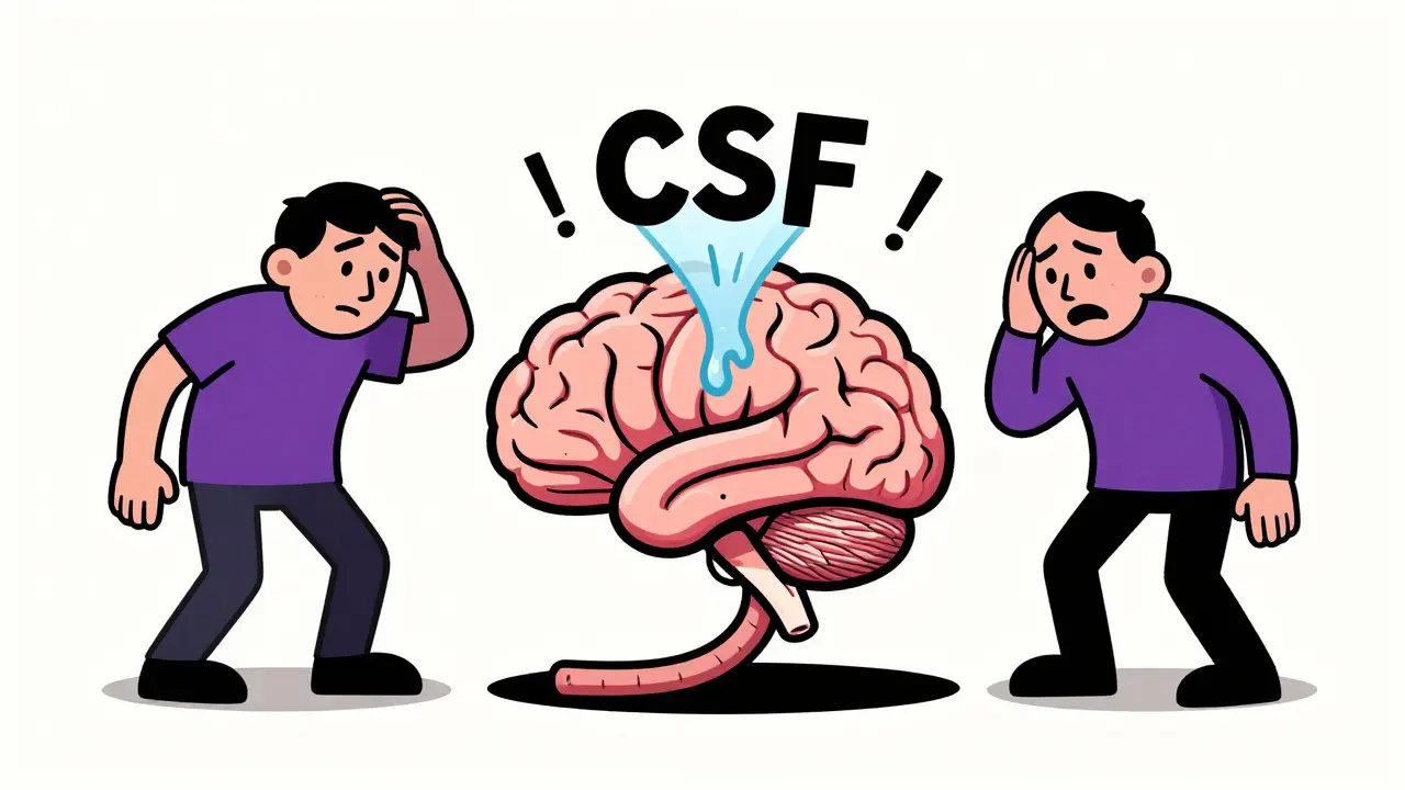 Brain depicted as a kinked hose surrounded by caricatures of neurological diseases