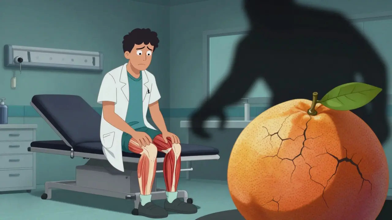 Patient with muscle pain and looming grapefruit