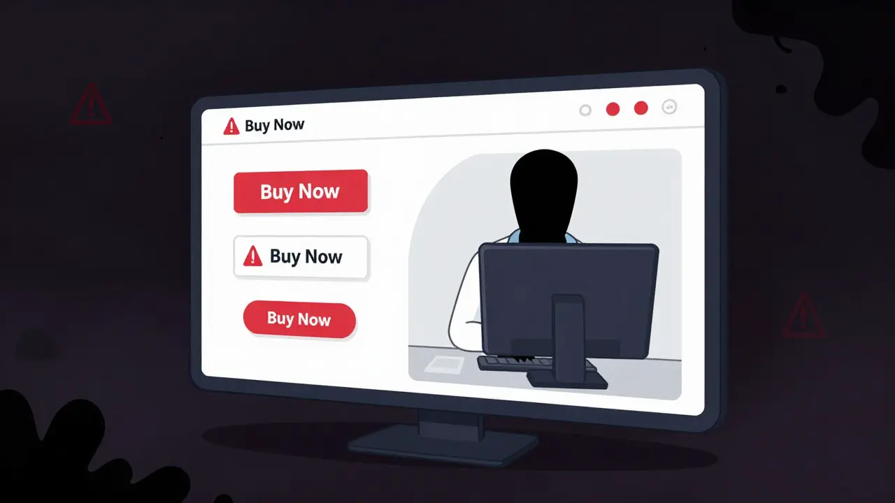 Warning illustration of dangerous fake online drug websites